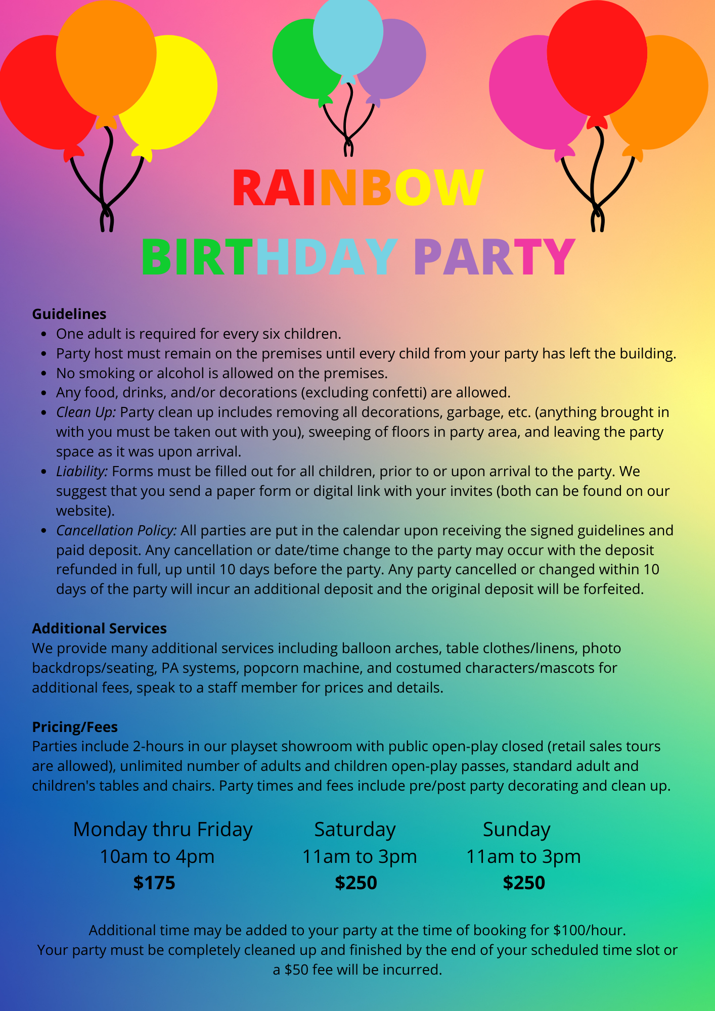 Birthday Parties  Rainbow Play Systems of Central WI